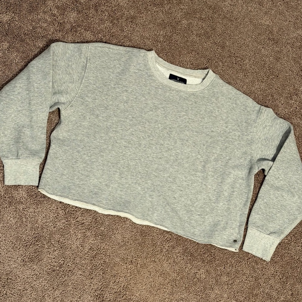 American Eagle Light Gray Cropped Sweatshirt